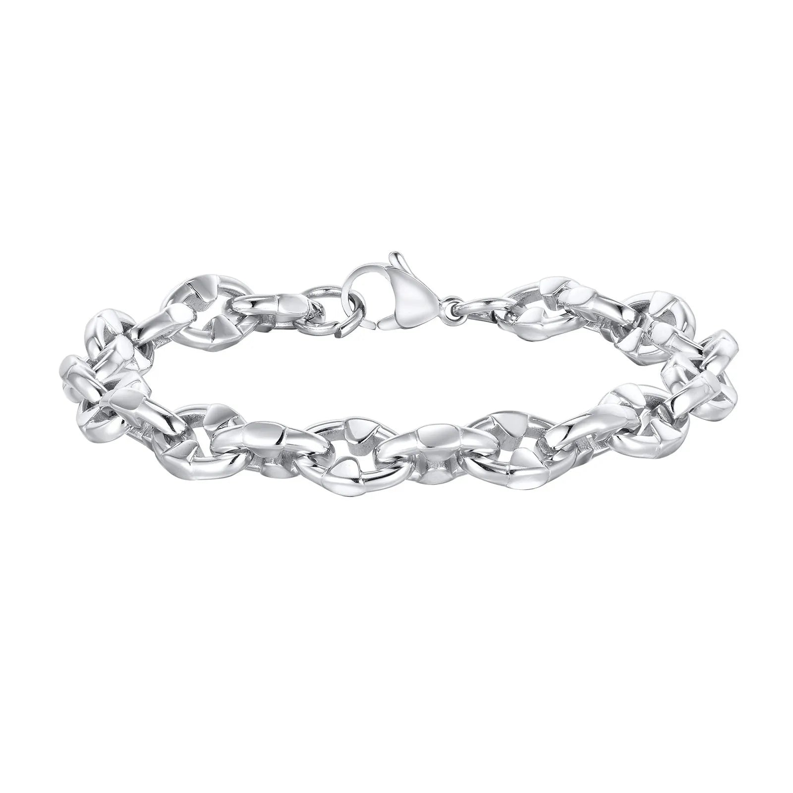Thick geometric stainless steel chain bracelet for men in hip hop style.