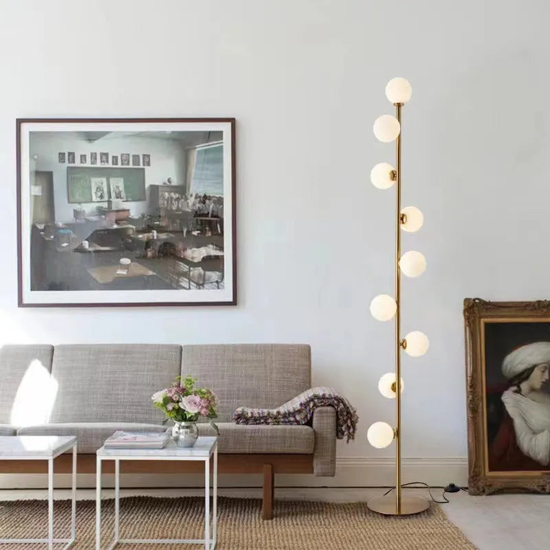 Minimalist Nordic floor lamp with wrought iron and glass construction, 154cm tall