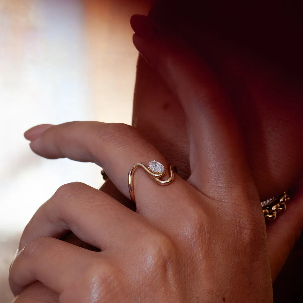 Geometric titanium steel zircon ring in a European and American style design.