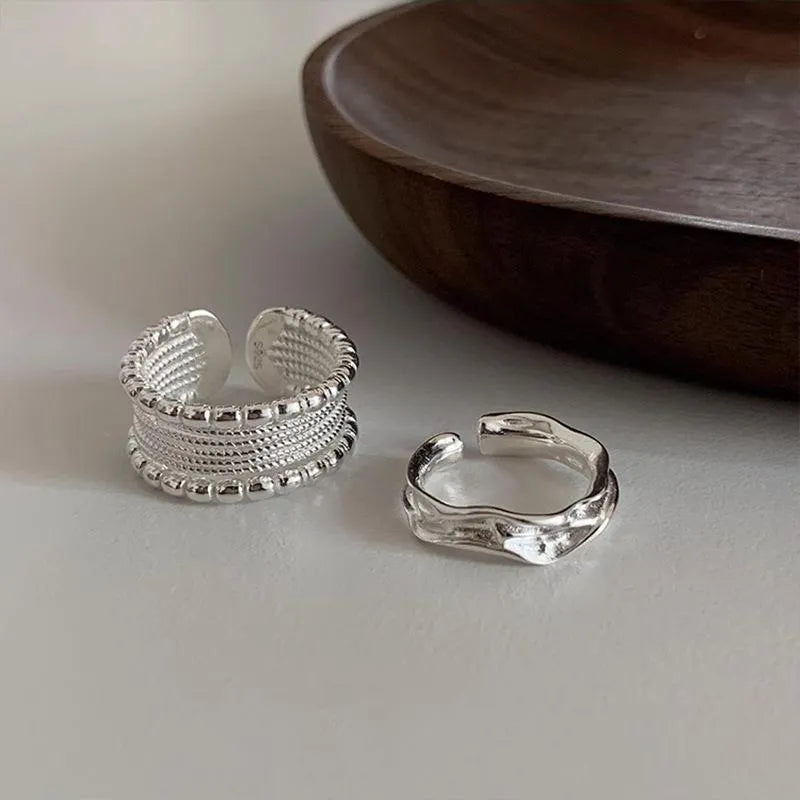 Adjustable copper ring with woven twisted multilayer geometric design for women