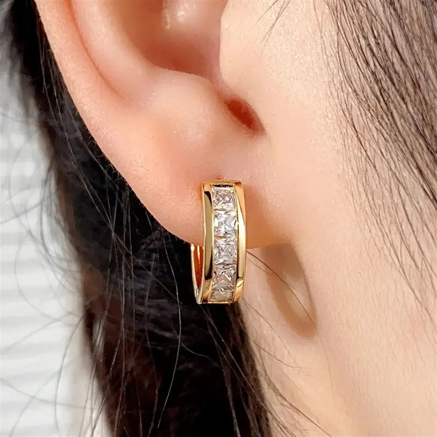 Geometric quadrilateral copper earrings for women in gold and silver finish options