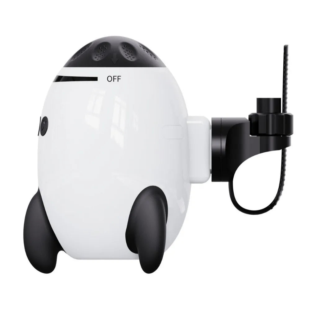 White baby sleep comforter device with automatic shaking and Bluetooth connectivity for infant strollers