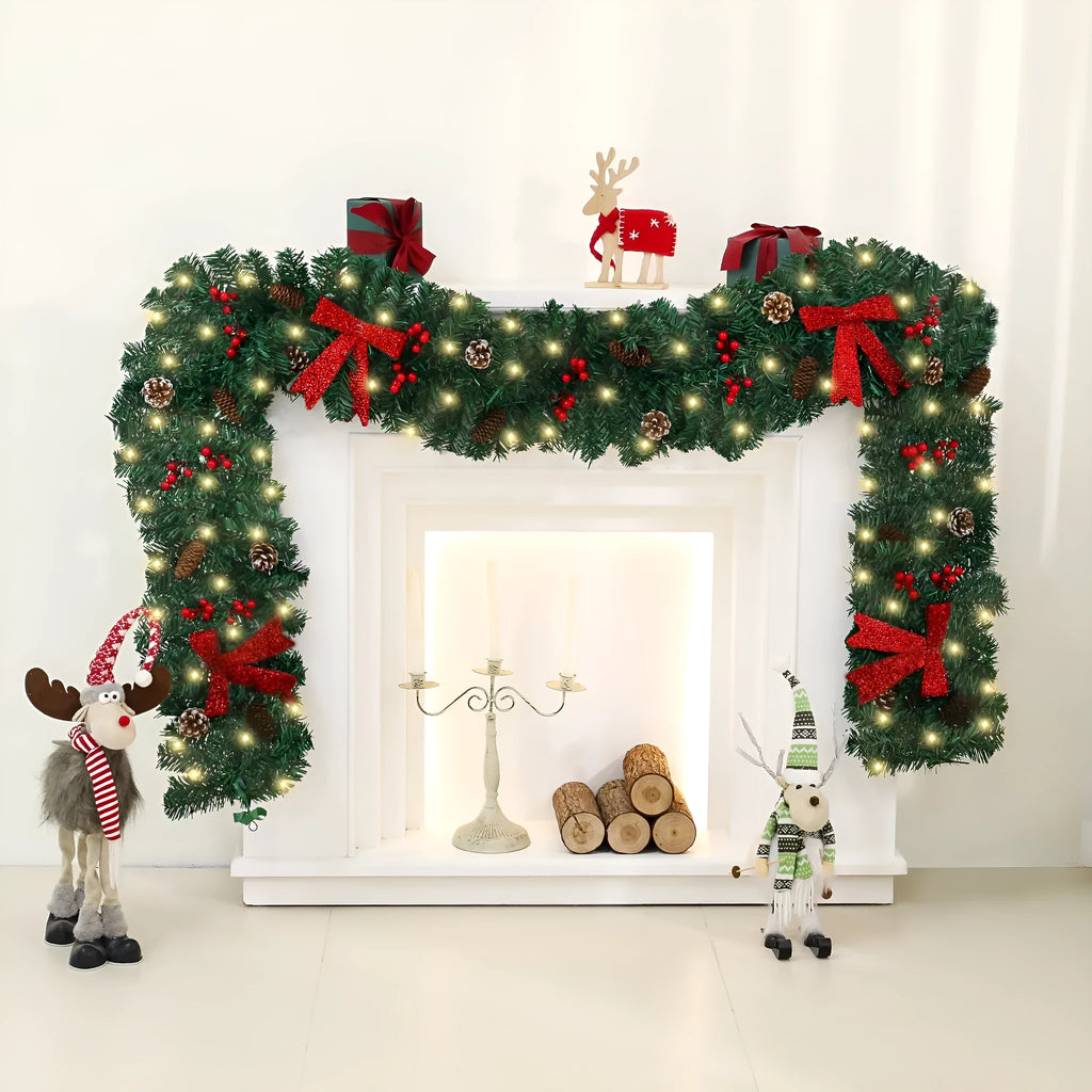 PVC Christmas rattan decorative cane with pine cone bow arrangement in European style design