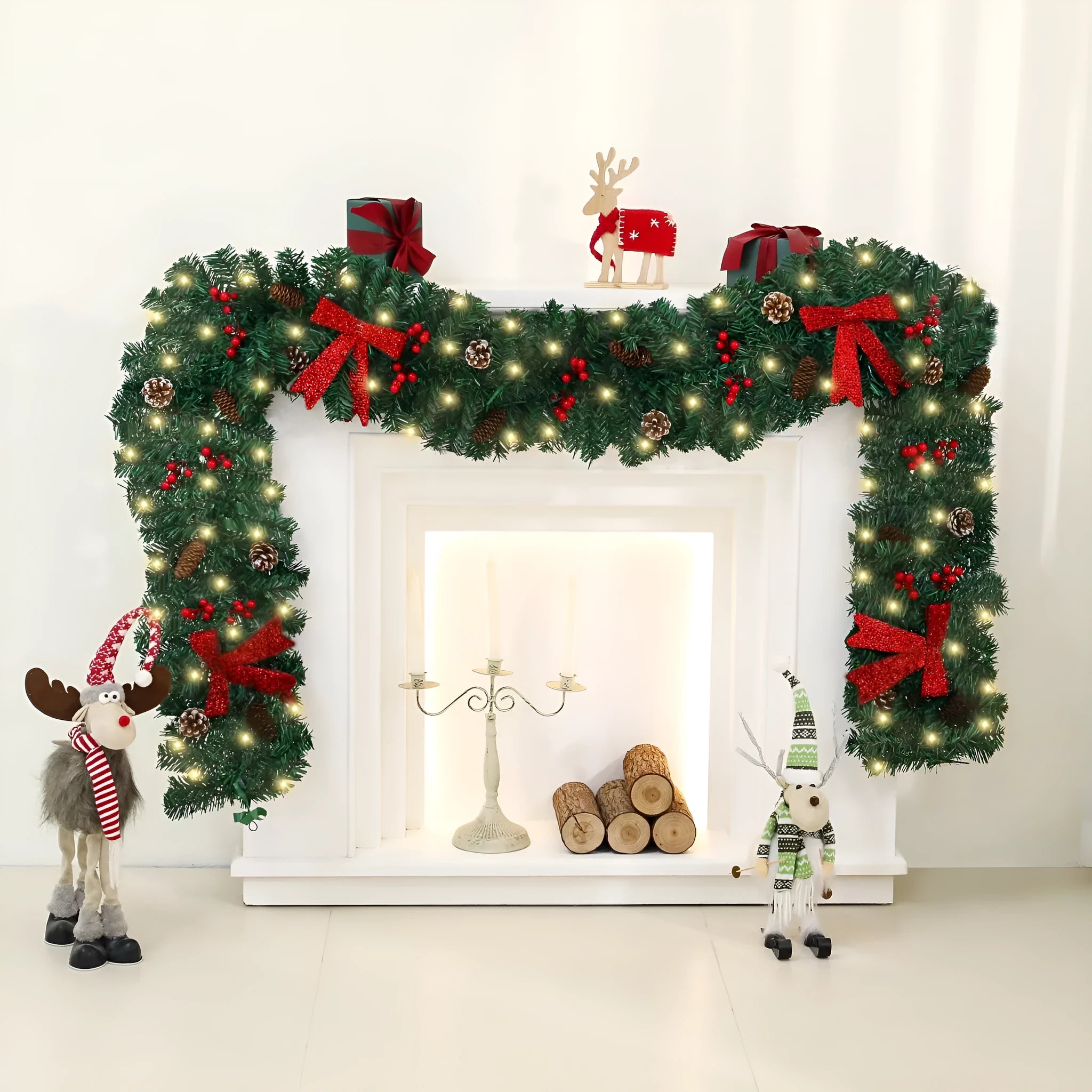 PVC Christmas rattan decorative cane with pine cone bow arrangement in European style design