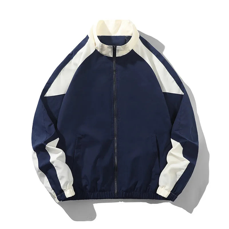 Men's casual stitching contrast colour jacket with side pockets and loose fit design