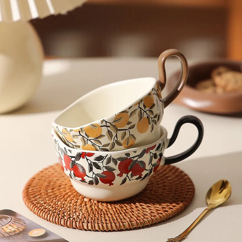 Antique style ceramic coffee cup and saucer set with Medieval design and 210ml capacity