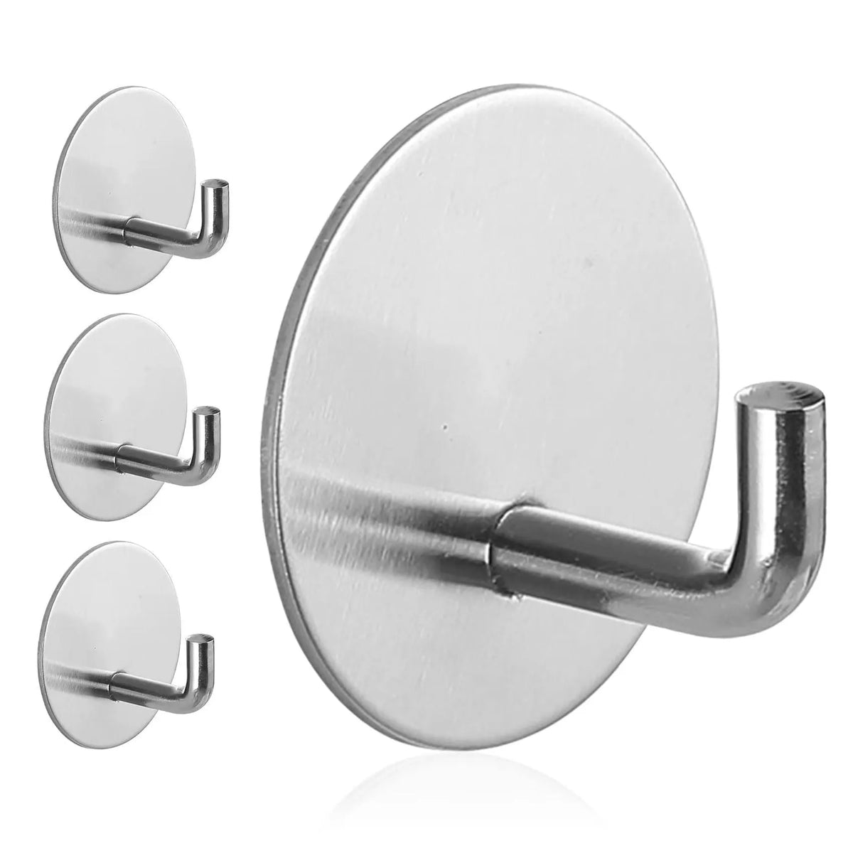Two stainless steel self-adhesive wall hooks, one black and one with a sanded metallic finish.