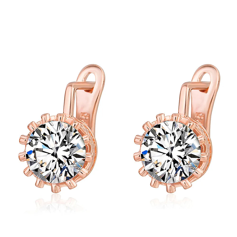 Korean retro style crown-shaped clip-on earrings for women in rose gold and white gold tone options