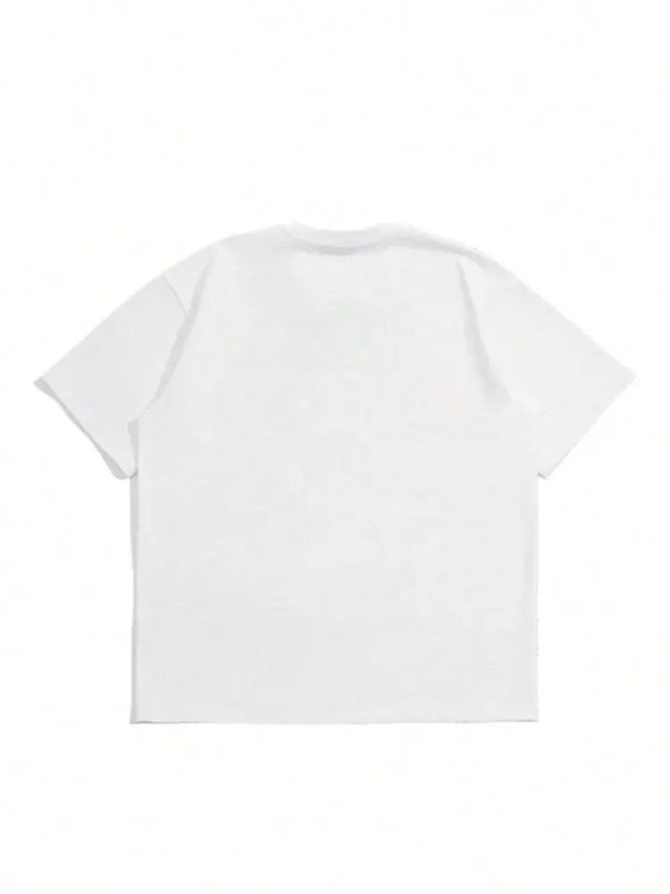 Men's pure cotton short sleeve t-shirt in Japanese retro style, shown in black, dark grey and white colours.
