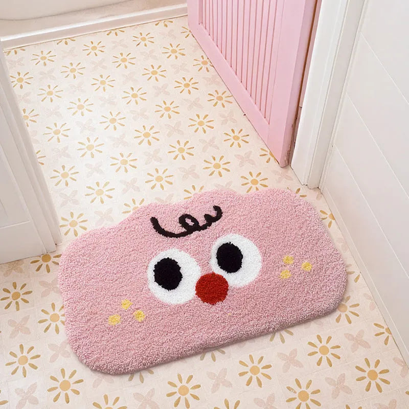 Colourful cartoon anime pattern on a soft, rectangular bathroom mat with a cashmere-like surface.