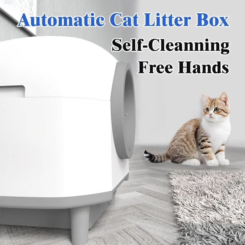 White automatic enclosed cat litter box with self-cleaning system for pets up to 10kg