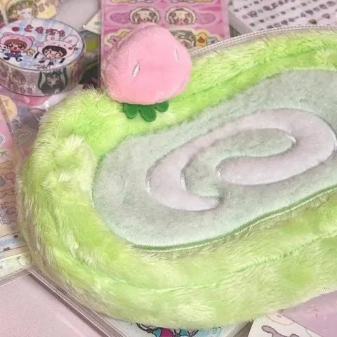 Velvet Swiss roll cake design pencil case in roll-style Korean stationery storage