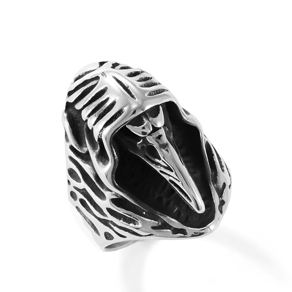 Titanium steel crow ring with geometric animal design in retro style