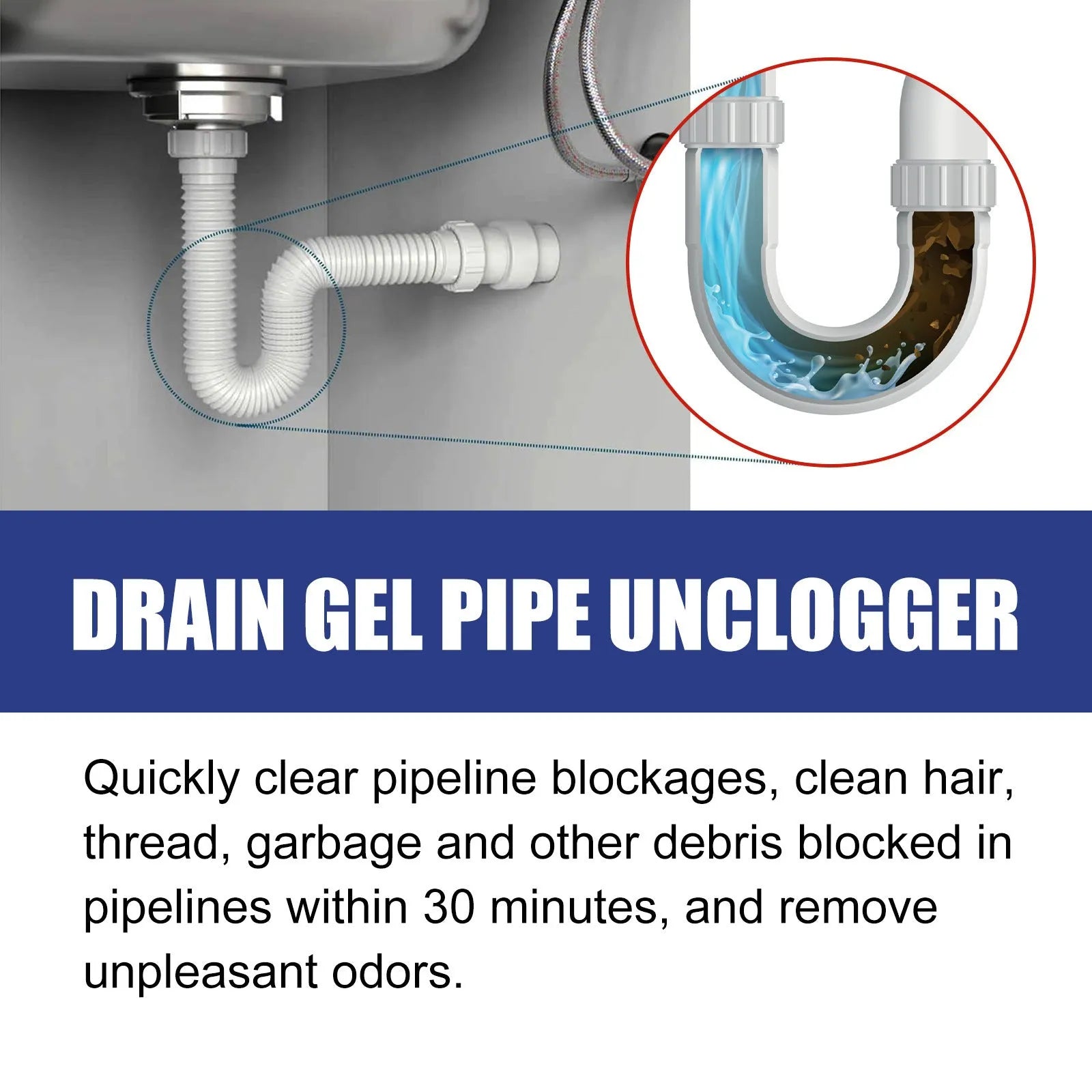 100g pipe dredge agent bottle for sewer and toilet odour cleaning, dimensions 11cm x 4.3cm