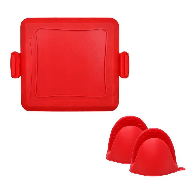 Red silicone handbag baking tray with anti-scald design and protective gloves
