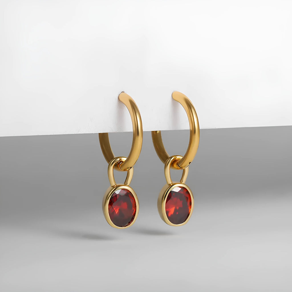 Women's retro oval zircon earrings in copper metal with ellipse design, shown in multiple colour options