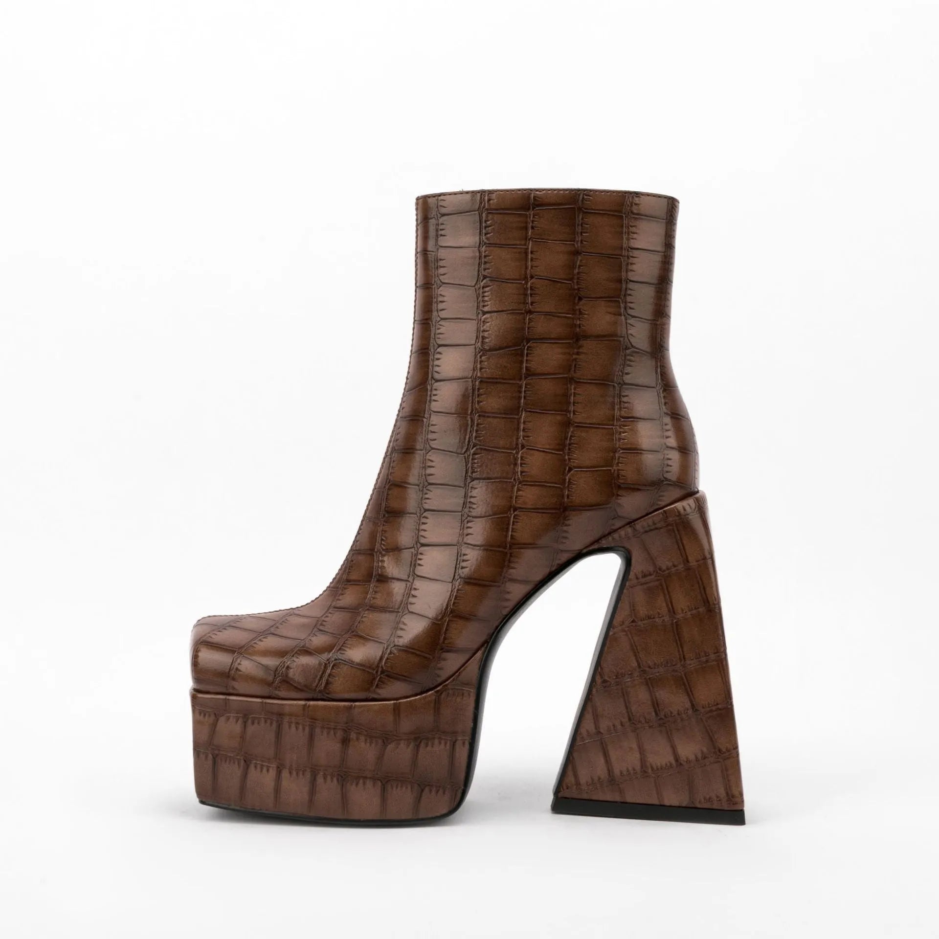 Women's ankle boot with a high heel in artificial PU leather, shown in a solid colour.