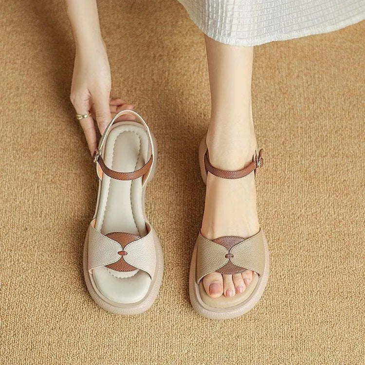 Women's khaki platform sandals with chunky heel and open toe design