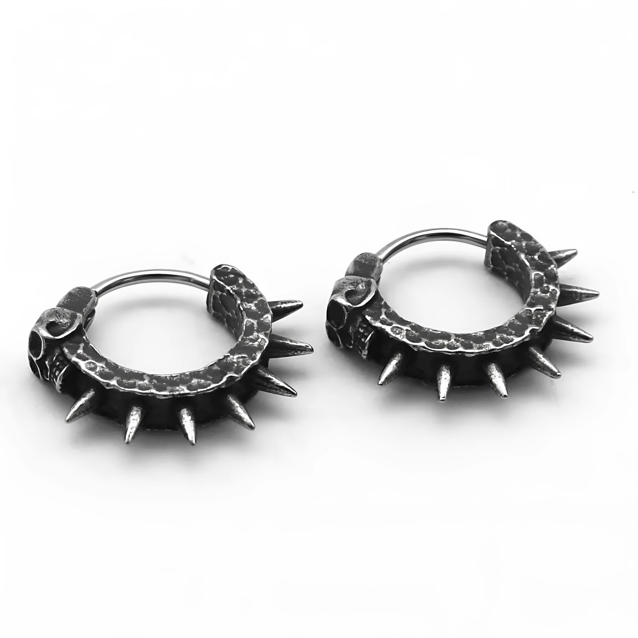 A pair of black alloy punk-style earrings shaped like geometric motorcycles.