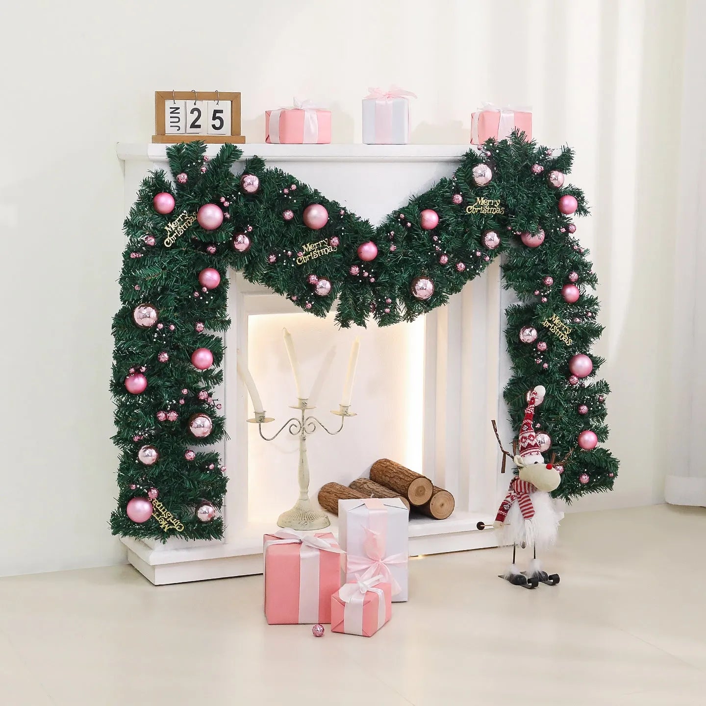 2.7 metre pink Christmas rattan decoration with 240 LED lights in small fruit design