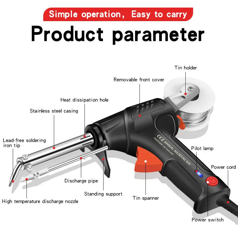Black alloy soldering gun kit with light, showing 205mm by 170mm dimensions