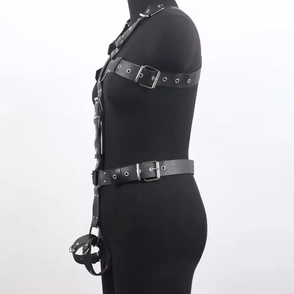 Black imitation leather underbust waist trainer belt with a thin strap and pin buckle clasp.