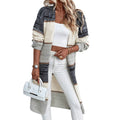 Grey striped loose fit long cardigan for women on a hanger