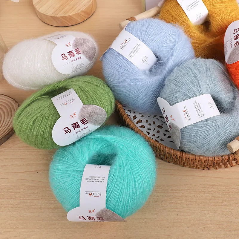 DIY mohair scarf kit with wool ball for hand-weaving projects in multiple colour options