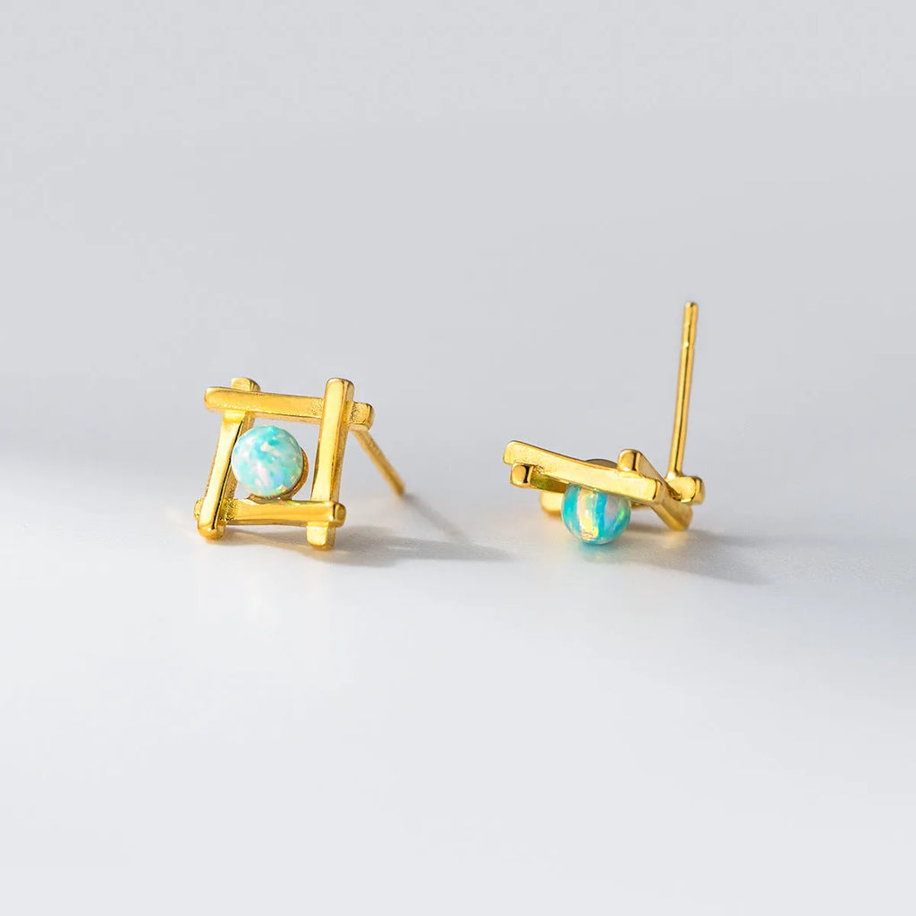 Women's geometric cross quadrangle stud earrings in sterling silver and gold-plated options