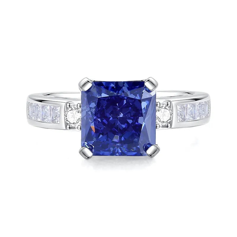 Heart-shaped sterling silver ring with a faceted ice flower cut zircon stone in a Tanzanite colour.