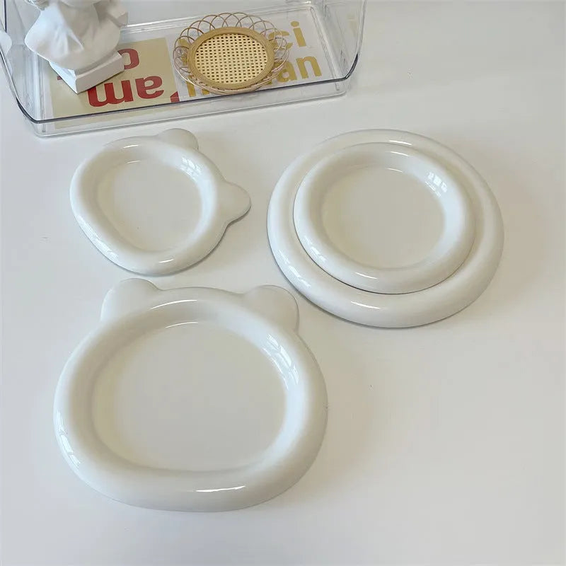 White porcelain ceramic plate with chubby toot bear or round doodle design in 15cm or 20cm size