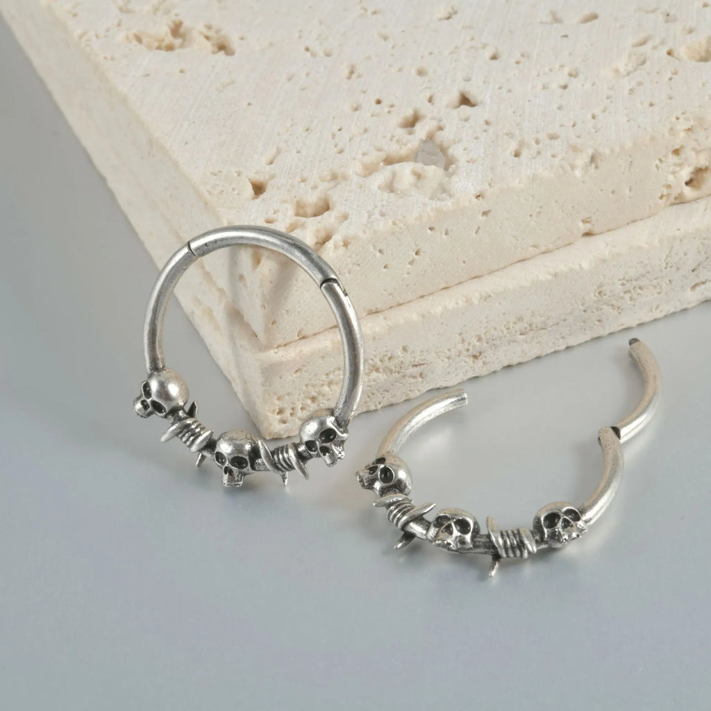Copper ghost head punk earrings in antique silver or gold plating
