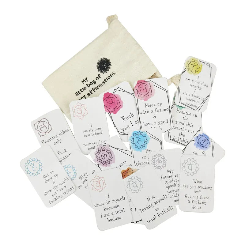 16 funny affirmation cards in soft adorable healing style with greeting card bag