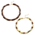 Women multi-layer wooden necklace and bracelet set with alloy chain and circular pendant design