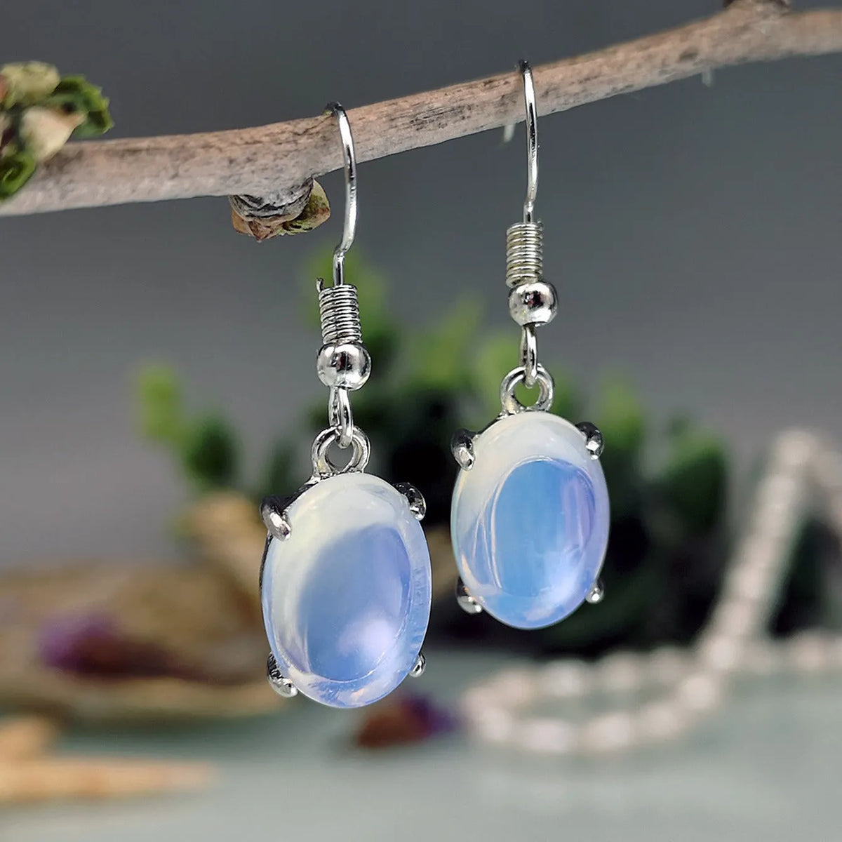 Moonstone opal cross design earrings with electroplated alloy retro style