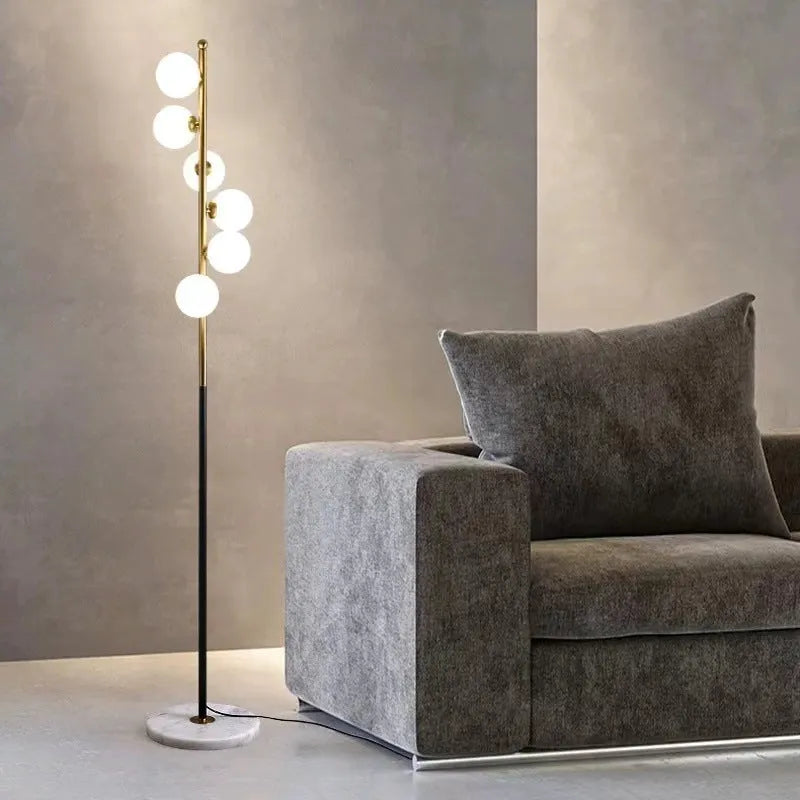 Minimalist Nordic floor lamp with wrought iron and glass construction, 154cm tall