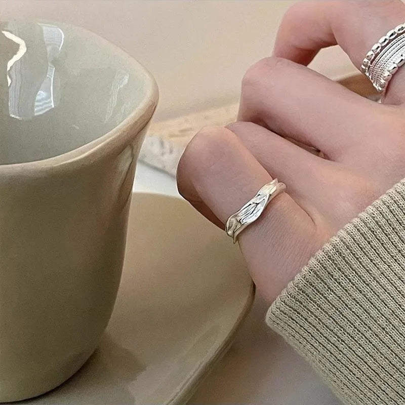 Adjustable copper ring with woven twisted multilayer geometric design for women