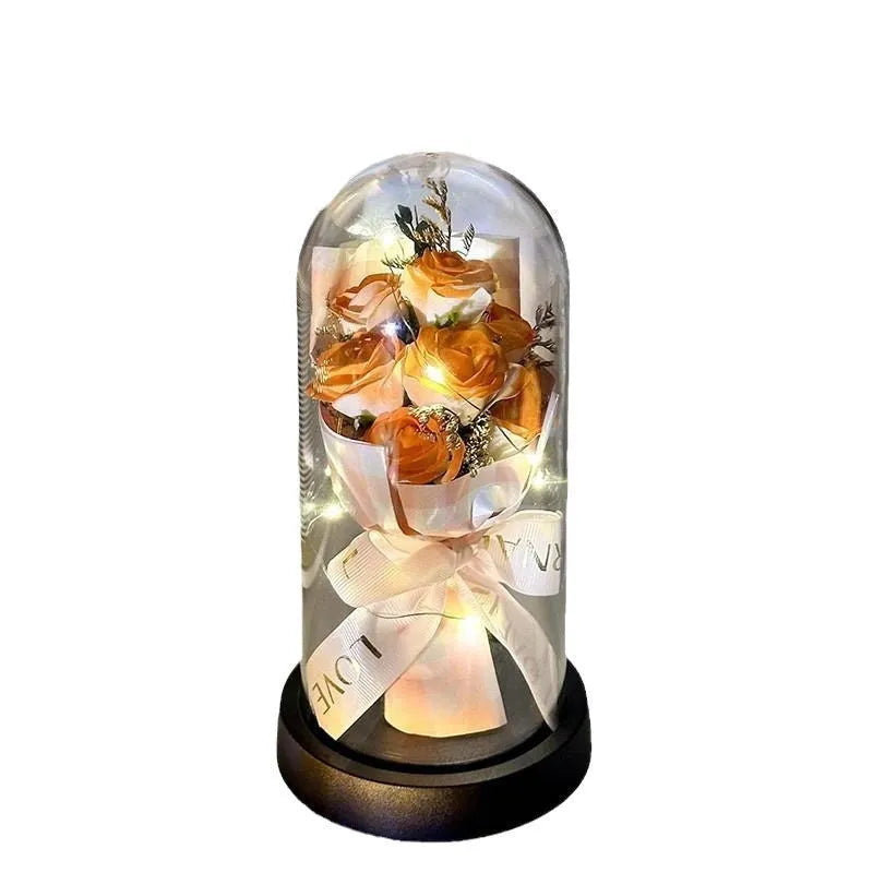 Bionic plastic bouquet in gradient colours with matching decorative tote bag