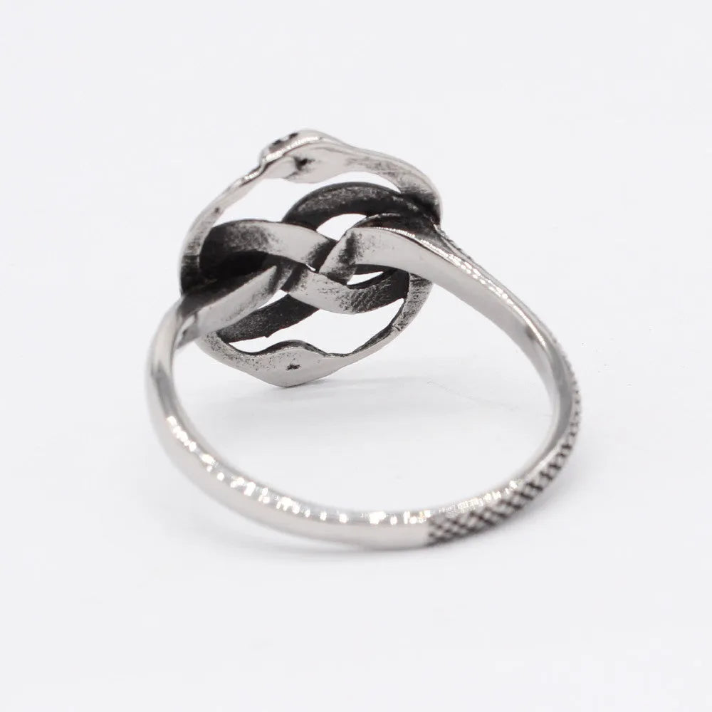 Titanium steel double snake ring with retro design in steel colour on size chart