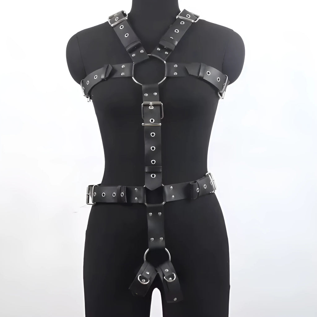 Black imitation leather underbust waist trainer belt with a thin strap and pin buckle clasp.