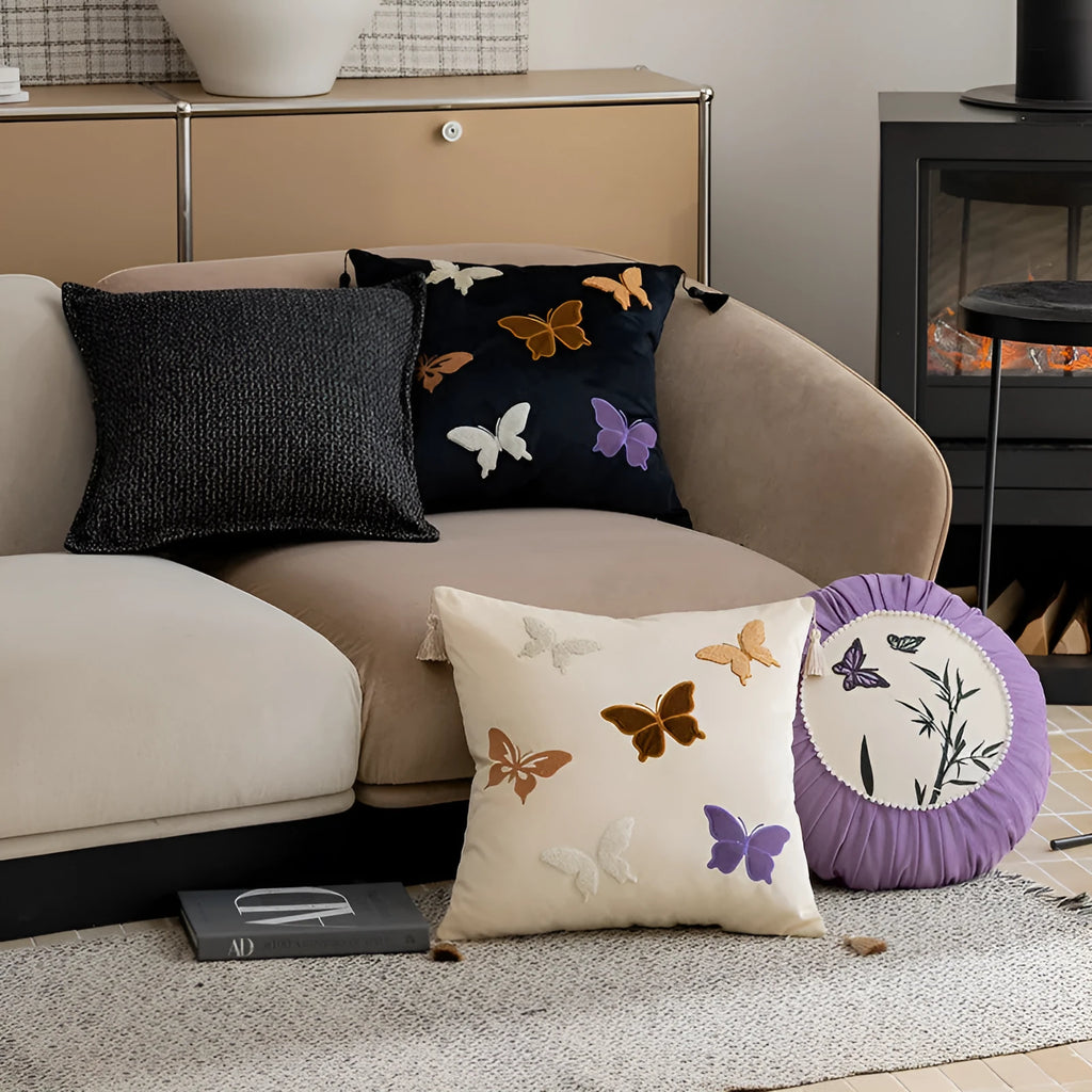 Butterfly embroidery decorative cushion 45cm with Chinese pattern