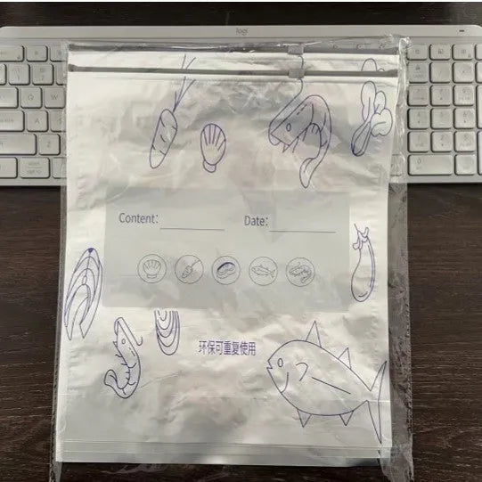 Pack of ten aluminium foil sealed storage bags in three different sizes on a white background.