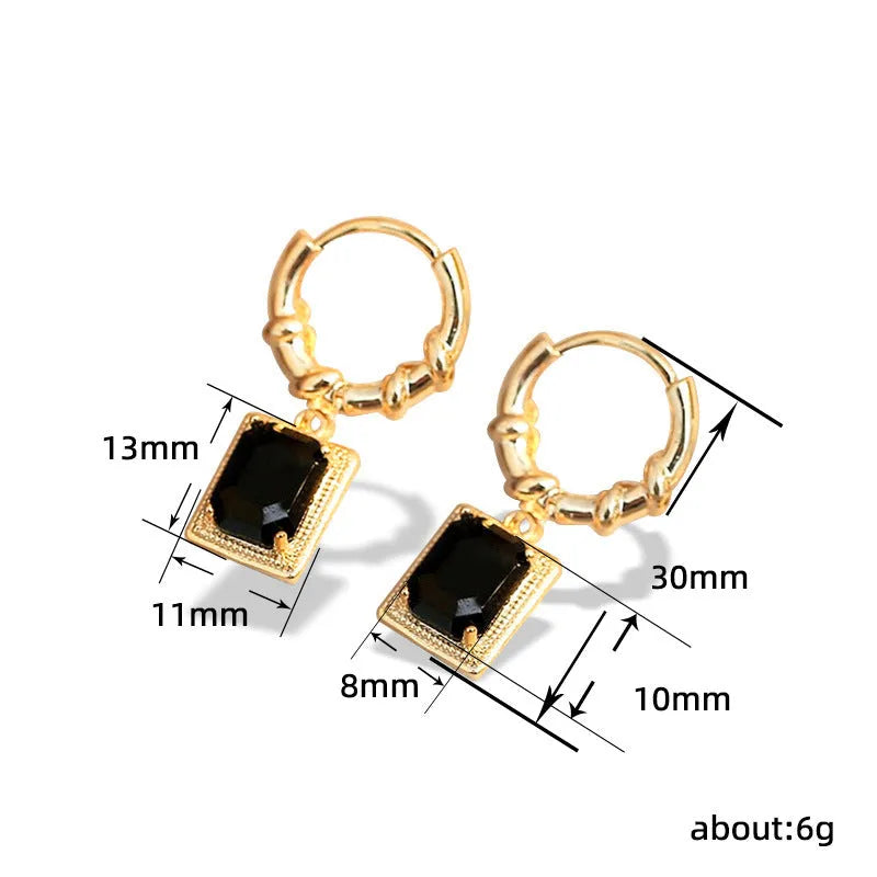 Black geometric quadrilateral copper earrings with a French Court retro design for women.