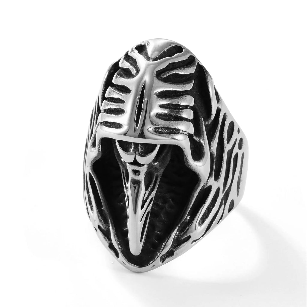 Titanium steel crow ring with geometric animal design in retro style