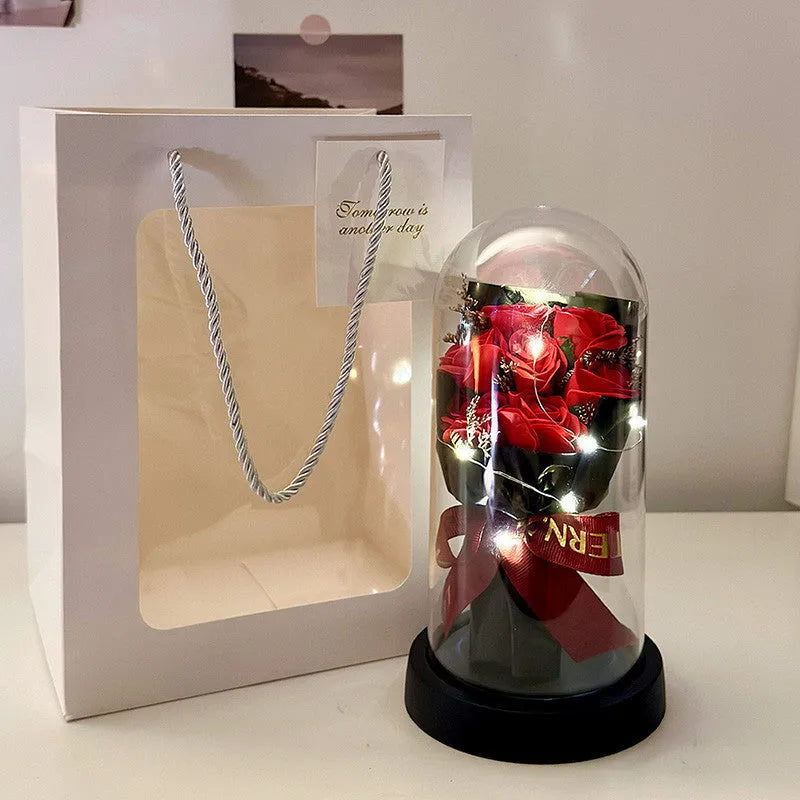 Bionic plastic bouquet in gradient colours with matching decorative tote bag