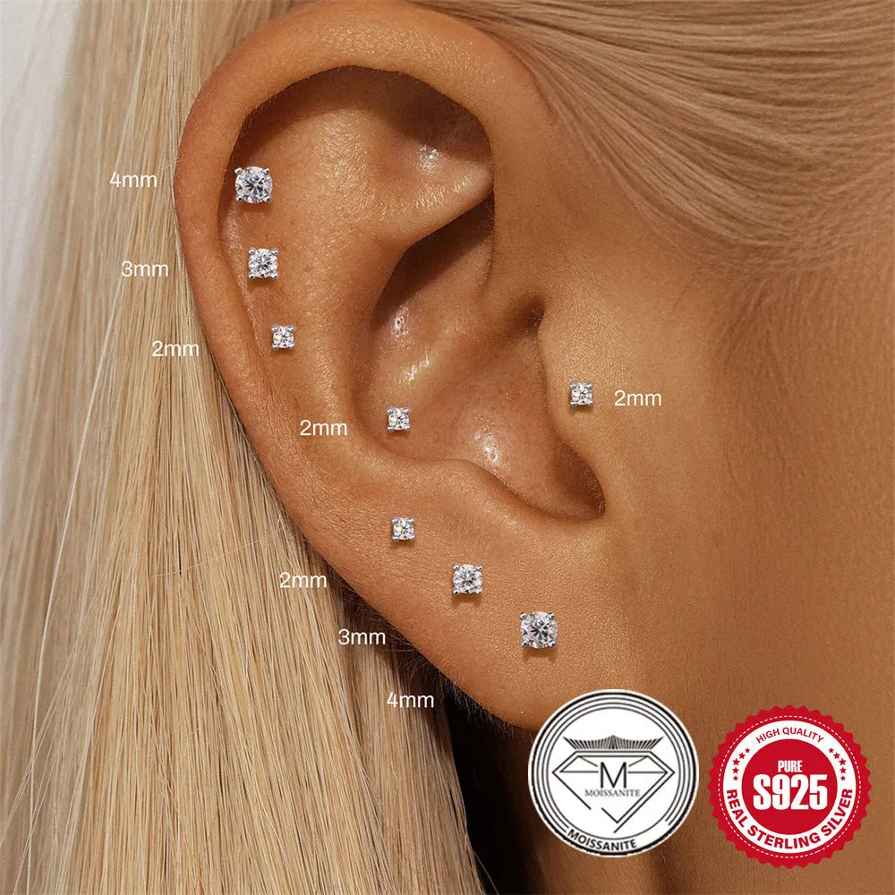 Platinum plated sterling silver geometric petal diamond stud earrings with clip-on fitting in multiple designs