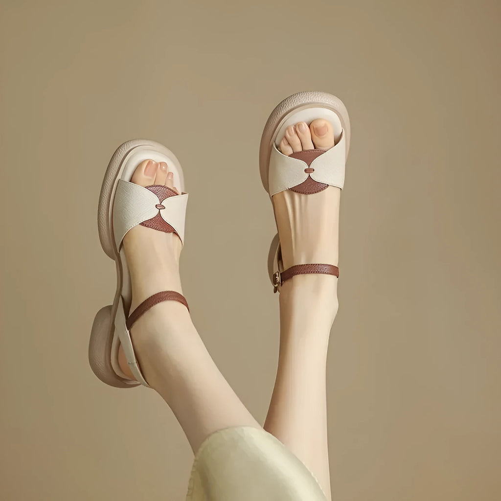Women's khaki platform sandals with chunky heel and open toe design