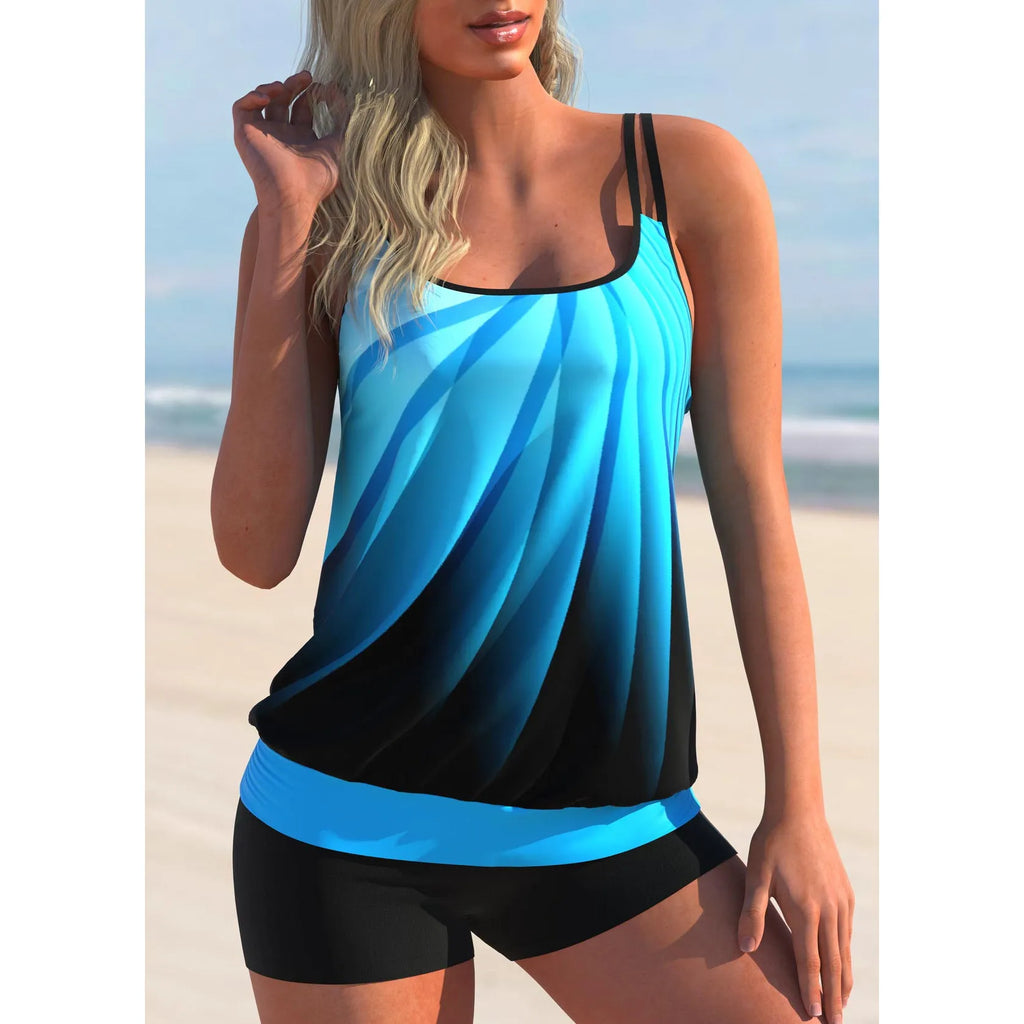 Plus size swimsuit cover-up set with butterfly print including spaghetti strap top and matching shorts