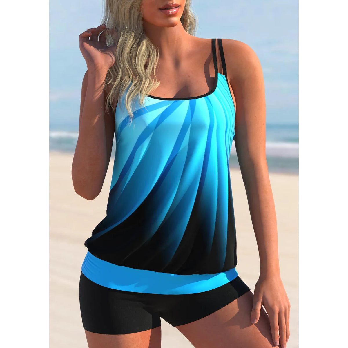 Plus size swimsuit cover-up set with butterfly print including spaghetti strap top and matching shorts