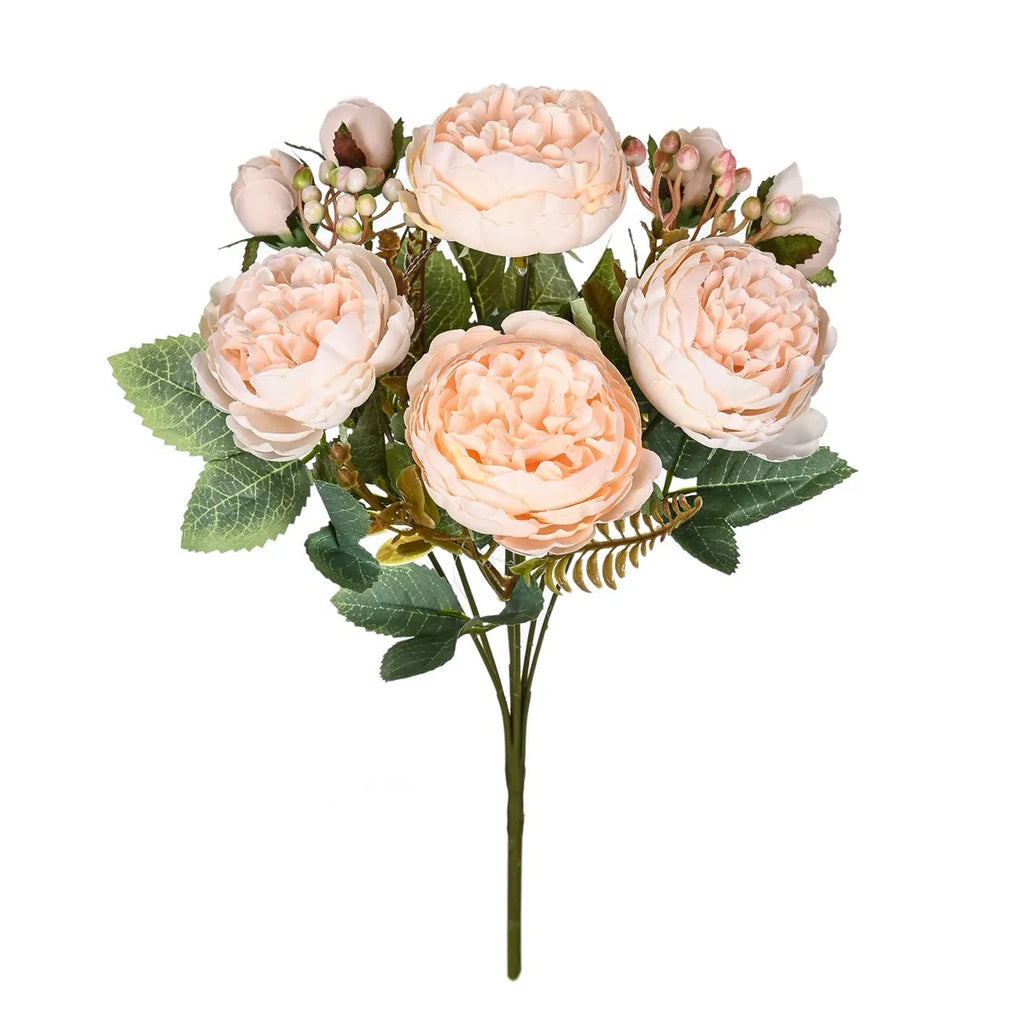 Artificial silk peony bouquet in champagne colour for wedding home décor photography props